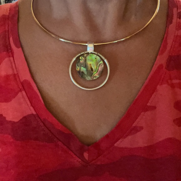 ROBERT LEE MORRIS GOLD SILVER TONE ABALONE WIRE CHOKER NECKLACE NWT - Picture 6 of 15